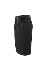 Black Lace Up Floral Embroidered Women's Gothic Split Skirt - Product - 8