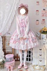 Pink Sleeveless High Waisted Rabbit Print Ruffle Bowknot Sweet Lolita Jsk Dress - Product - 2