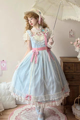 Blue [Sakura’s Spring Resonance] Sleeveless Ruffled Bow Sweet Lolita Jsk Dress (Long Version) - Product - 3