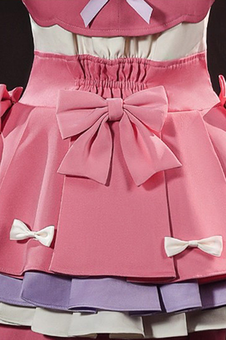 Pink [Identity V] Short Sleeves Ruffle Bowknot Lace-Up Sweet Ouji Lolita Dress Shorts Set - Product - 2