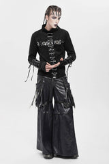 Black Big Pockets Straps Chain Men's Punk Pants - Product - 9