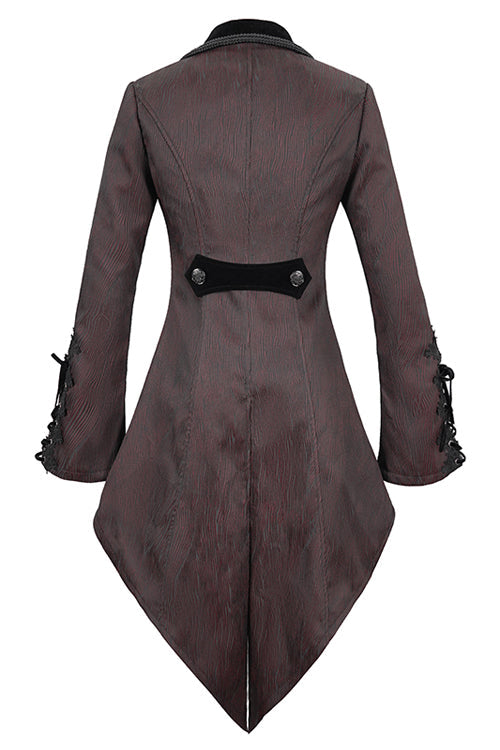 Red And Black Wavy Stripes Jacquard Long Fake Two Pieces Womens Gothic Coat - Product - 7