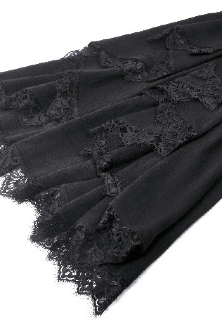 Black Long Bell Sleeves Lace Button Women's Gothic Romantic Coat with Hood - Product - 12