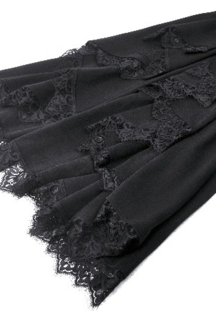 Black Long Bell Sleeves Lace Button Women's Gothic Romantic Coat with Hood - Product - 12