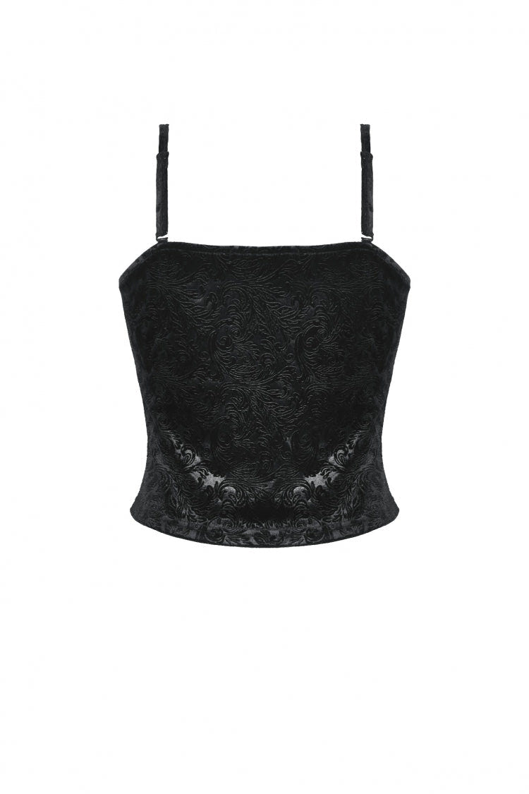 Black Women's Gothic Embossed Velvet Corset Camisole - Product - 13