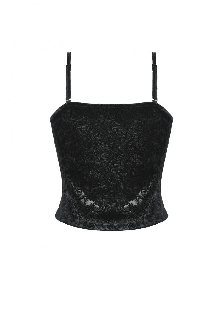 Black Women's Gothic Embossed Velvet Corset Camisole - Product - 13