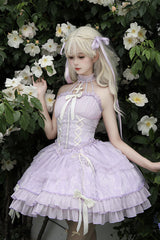 Purple Tube Top Sleeveless Ruffle Bowknot Gothic Lolita Jsk Tiered Dress - Product - 10