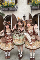 Green [Squirrel Chocolate Shop] Sleeveless Printed Ruffled Bow Sweet Lolita JSK Dress with Blouse - Product - 4