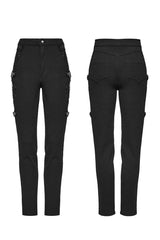 Black Patent Leather Stitching Women's Punk Pants - Product - 5