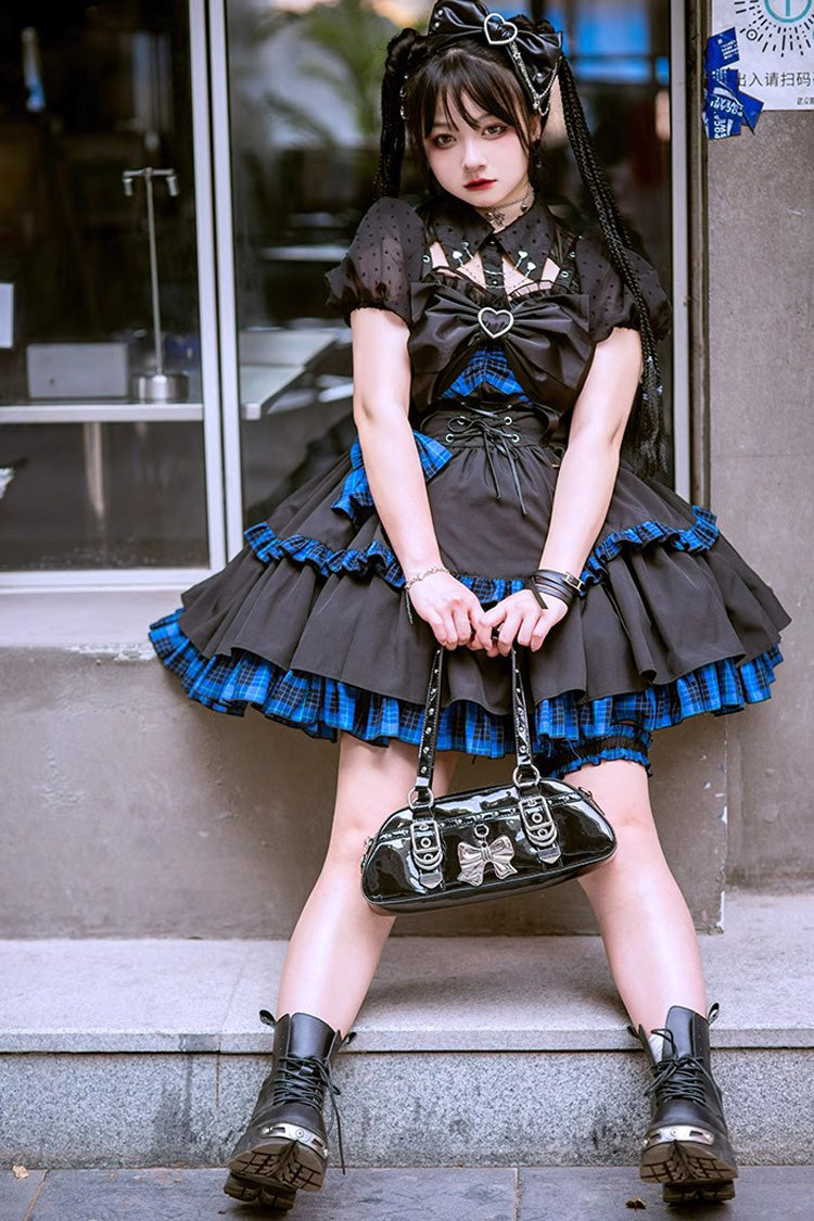 Black/Blue Sleeveless Multi-layer Ruffle Bowknot Gothic Lolita Jsk Dress - Product - 5
