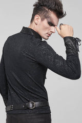 Black Gothic Pattern Decoration Tie Rope Design Knitted Elasticity Pullover Men's Shirt - Product - 6