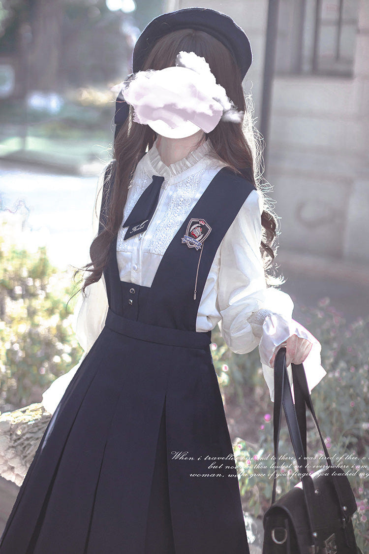 Blue Sleeveless Classic College Style Elegant Lolita Jumper Dress - Product - 6