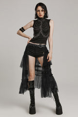 Ruffle Mesh Buckle Women's Steampunk Long Overskirt 3 Colors - Product - 4