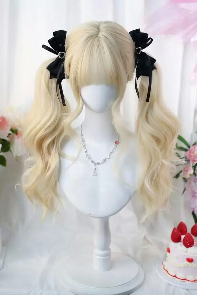 Walnut Gold Japanese-Style Soft Air Bangs Long Curly Sweet Lolita Twin-Tail Wig - Walnut-Gold - 1