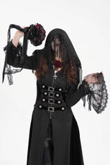 Black Buckle-up Tassels Hooded Women's Gothic Coat - Product - 10