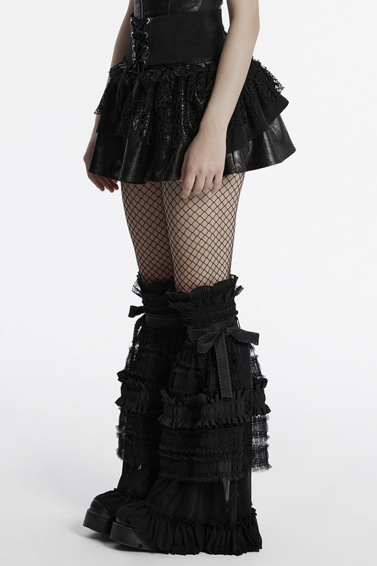Black Multi-Layered Stitching Lace-Up Mesh Women's Punk Skirt - Product - 2