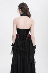 Red Halterneck Sleeveless Embroidery Stitching Rose Heart Lace Women's Gothic Blouse - Product - 4