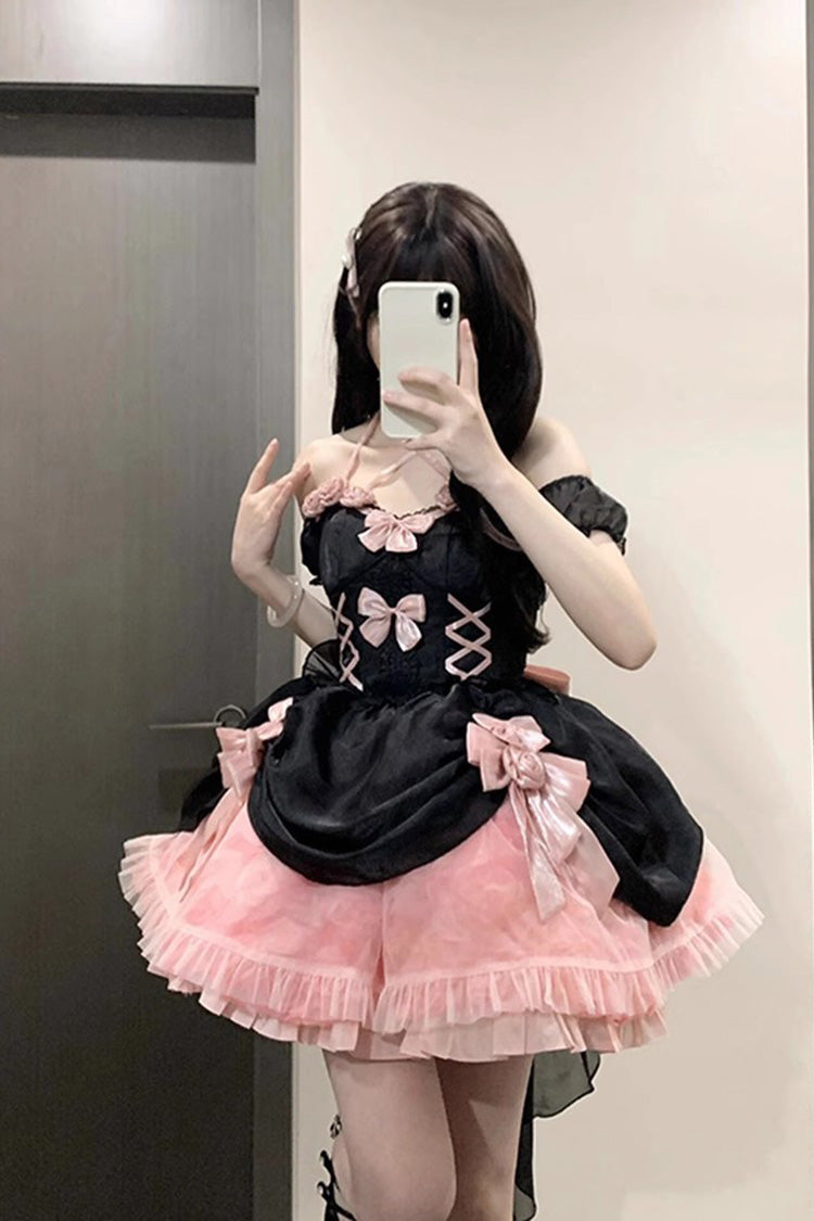 Black/Pink Multi-layer Hanayome Bowknot Fishbone Elegant Princess Sweet Lolita Jsk Dress - Product - 4