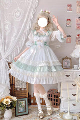 Green [Spring of Boliya] Long Sleeves Multi-Layered Ruffle Bowknot Lace Lace-Up Sweet Princess Lolita Dress - Product - 10