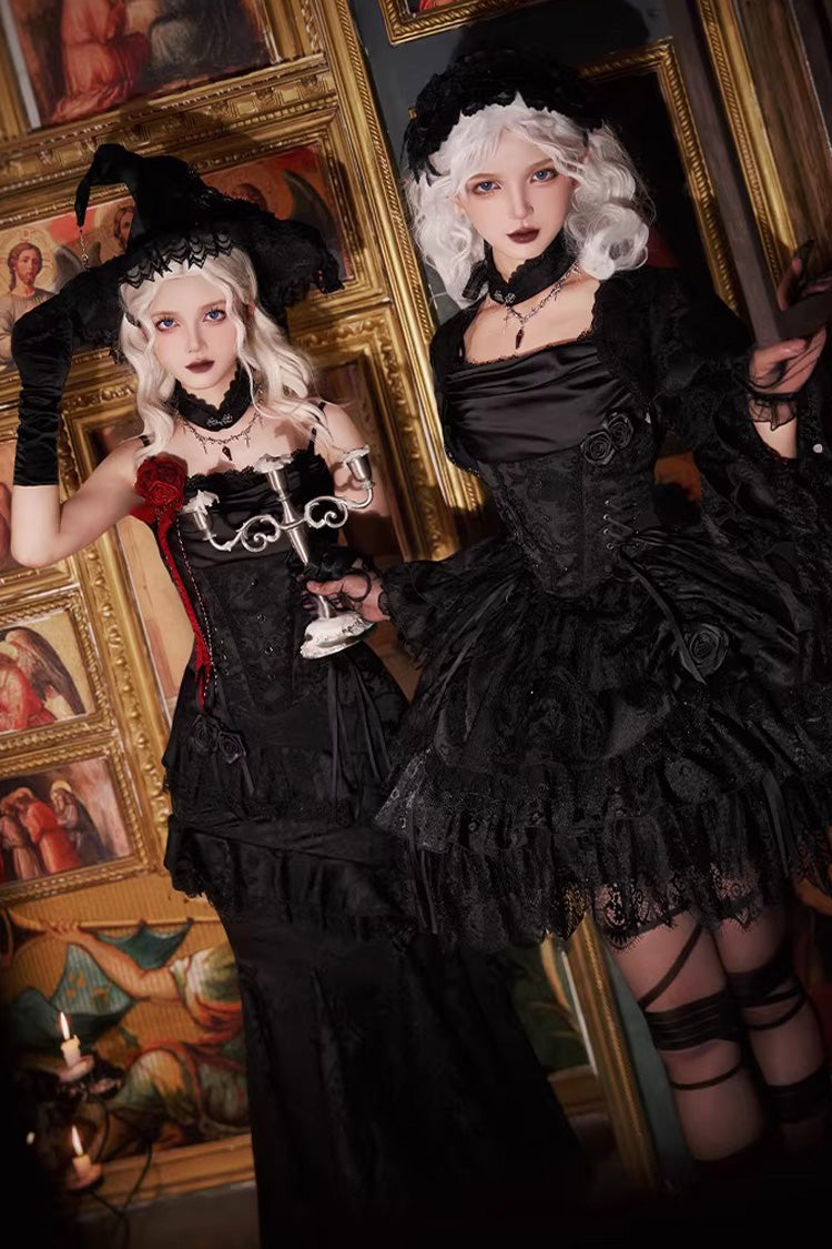 Black  [Letters & Poems · Twilight] Multi-Layered Jacquard Ruffled Witch Gothic Lolita Skirt 2 Versions - Product - 7