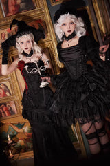 Black  [Letters & Poems · Twilight] Multi-Layered Jacquard Ruffled Witch Gothic Lolita Skirt 2 Versions - Product - 7