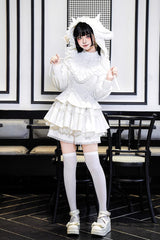 White Long Sleeves Ruffle Lace-Up Sweet Handsome Lolita Dress - Product - 2