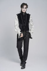 Black Stand Collar Sleeveless Jacquard Embroidered Buckled Pleated Men's Gothic Vest - Product - 3