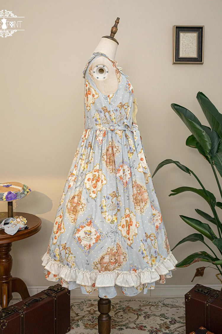 Cat Rose Tea Sleeveless Print Ruffle Bowknot Sweet Lolita Jumper Dress 3 Colors - Product - 17
