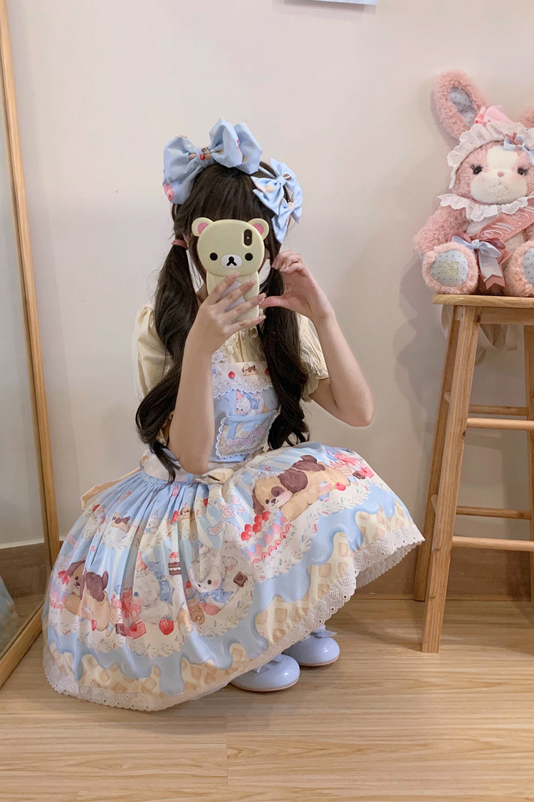 Cream Party Print Bowknot Stitching Lace Sweet (Dress Only) detail view 4