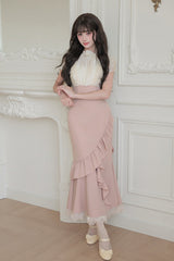 White/Pink Round Collar Short Sleeves Ruffled Bow Lace Color-Blocked Boned Sweet Lolita Dress 2 Versions - Product - 22