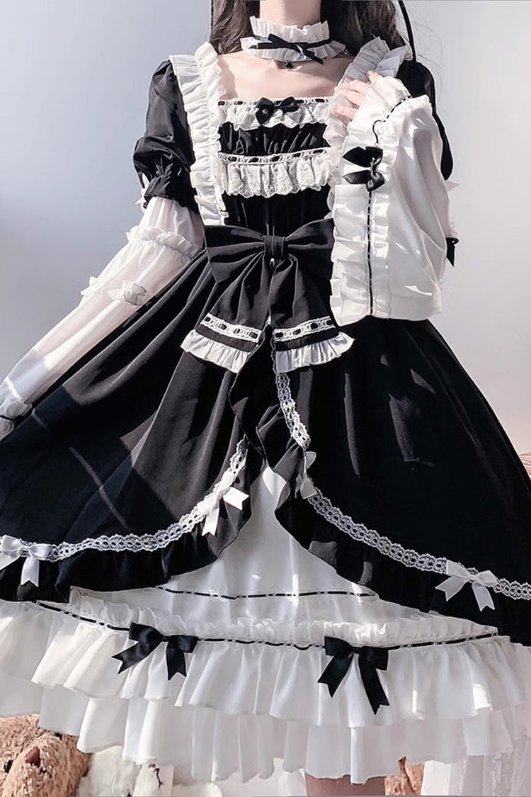 White/Black Hime Sleeves Multi-layer Ruffle Cardigan Bowknot Gothic Princess Lolita Dress - Product - 10