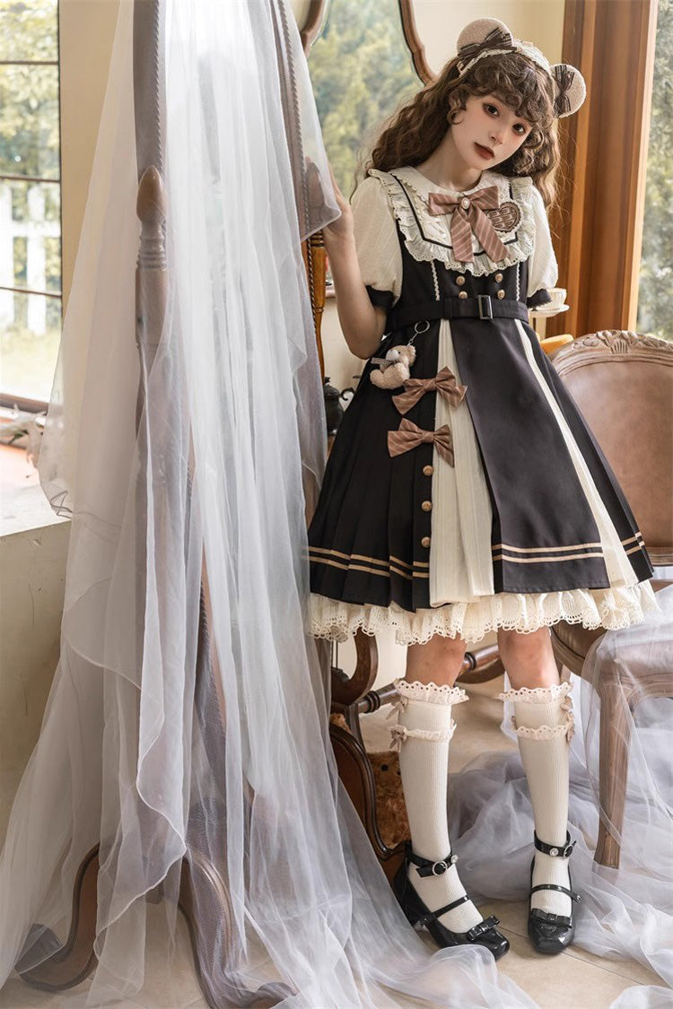 Black/White Chocolate Workshop Short Version Elegant Short Puff Sleeves Sweet Lolita Dress - Product - 3