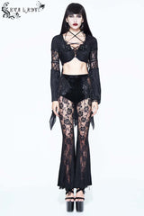 Black Perspective Mesh-yarn Long-sleeve Lace Front Short And Back Long Women's Gothic Blouse - Product - 2