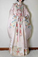 Pink Collar High Waisted Print Embroidery Women's Sweet Classic Hanfu Dress Full Set - Pink - 1