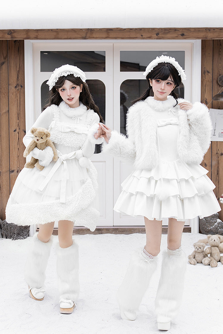 [White Chocolate] Triple-Layered Ruffle Bowknot Sweet Lolita Jsk Dress Set - Product - 11