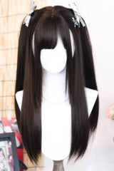 Black Tea Brown Kawaii Anime-Style Long Straight Twin-Tails Sweet Lolita Wig - Black-Tea-Brown - 1