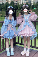 Pink Long Sleeves Music Notes Print Ruffle Bowknot Lace Sweet Lolita Dress - Product - 4