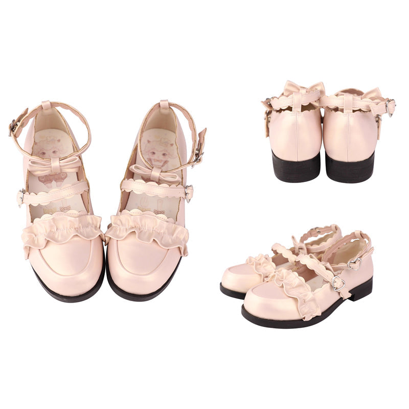 Sweet Ruffle Bowknot Japanese Lolita Shoes 15 Colors - Pearlescent-Beige - 21