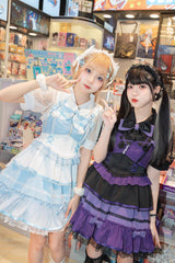 Black/Purple [Cotton Cloud] Lapel Collar Ruffle Bowknot Lace-Up Gothic Lolita Jsk Dress - Product - 8