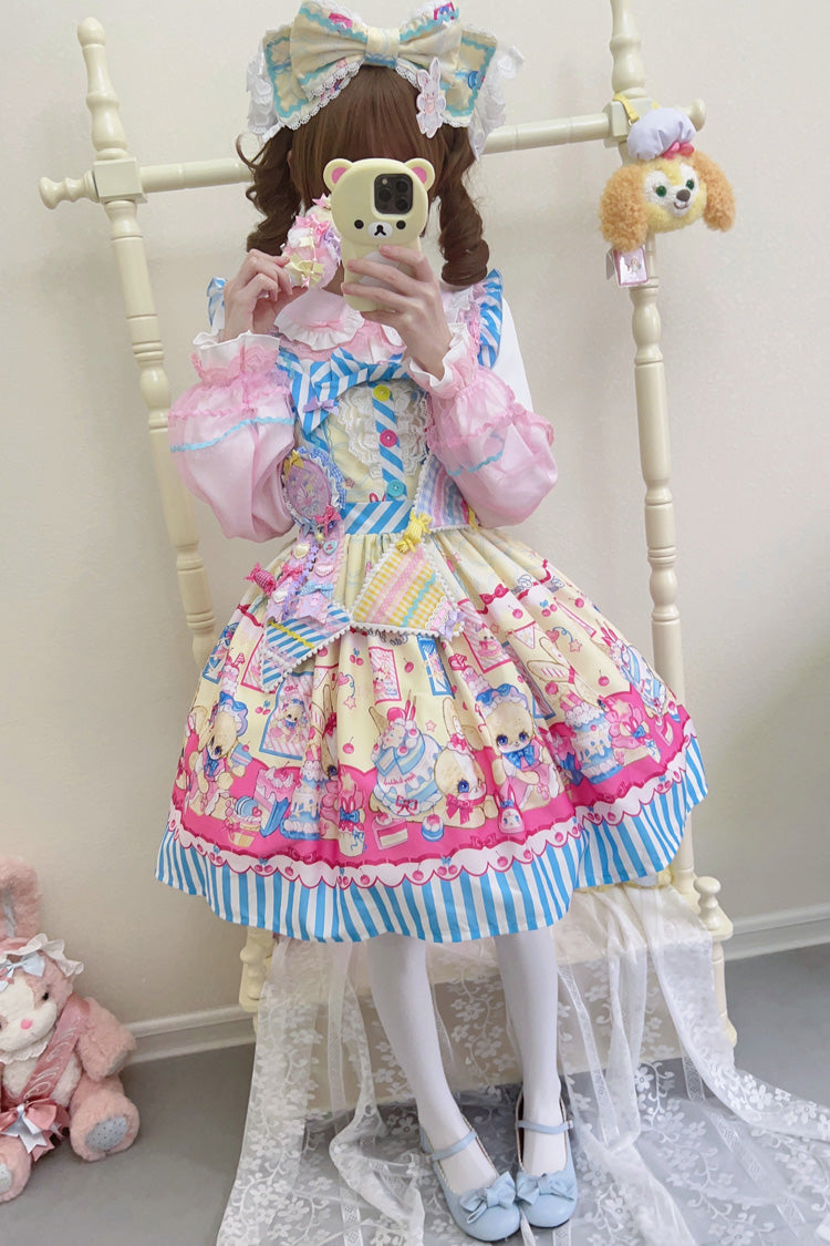 [Bunny Pastry Chef] Print Bowknot Gothic Japanese Lolita Jsk Dress 3 Colors - Product - 12