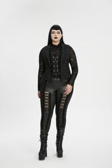 Black Lapel Collar Jacquard Spliced Lace Faux Two-Piece Pleated Women's Plus Size Gothic Vest - Product - 4