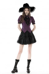 Purple Moon Frilly Collar Short Puff Sleeves Women's Gothic Blouse - Product - 6
