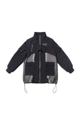 Black [Holographic Cruise] Techwear Long Sleeves Spliced Zippered Gothic Jirai Kei Skirt and Coat Set - Coat - 8
