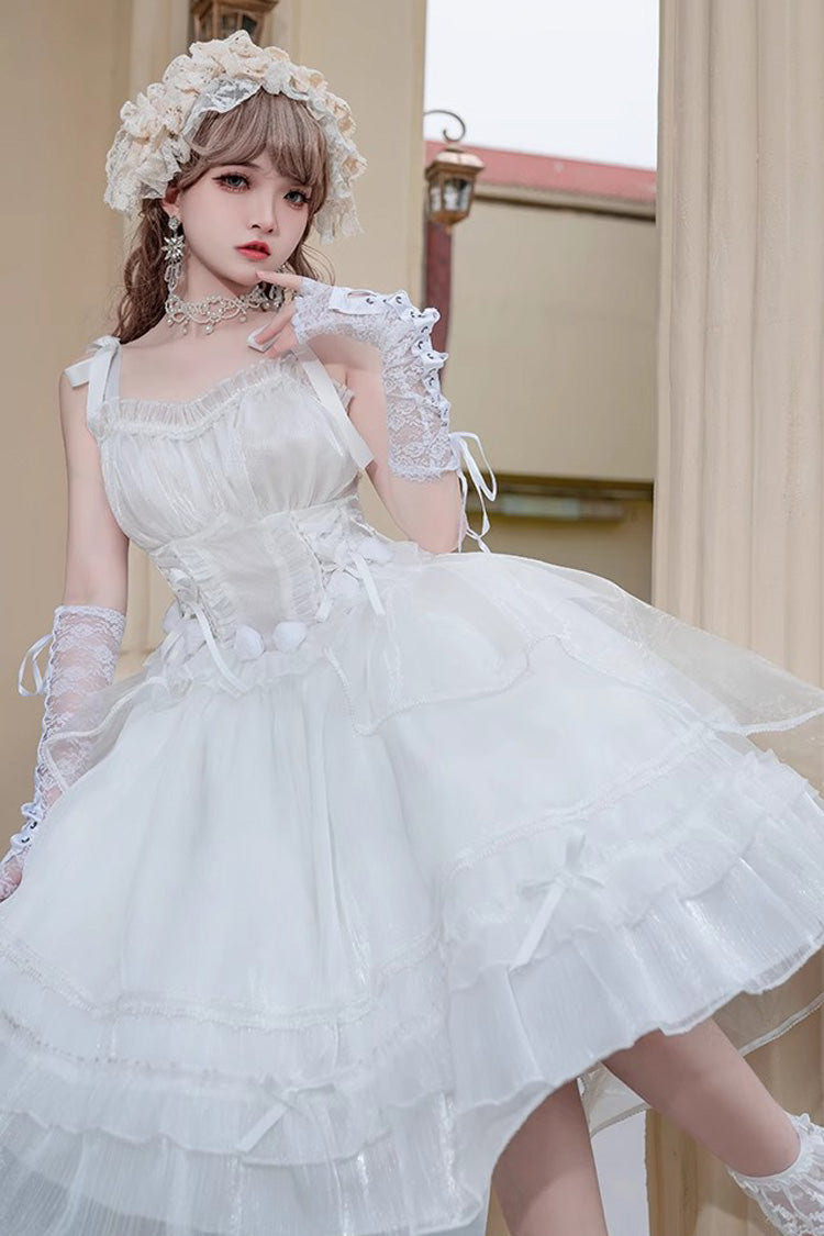 White Sleeveless Ruffle Sleeping Garden Hanayome Bowknot Sweet Lolita Jsk Dress - Product - 4