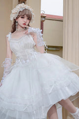 White Sleeveless Ruffle Sleeping Garden Hanayome Bowknot Sweet Lolita Jsk Dress - Product - 4