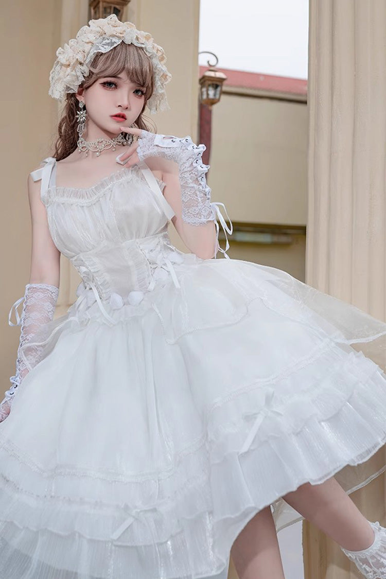 White Sleeveless Ruffle Sleeping Garden Hanayome Bowknot Sweet Lolita Jsk Dress - Product - 4