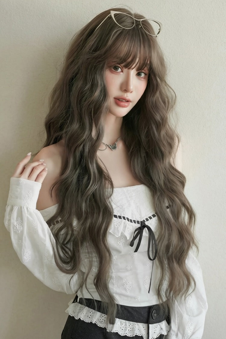 Hazelnut Ash Brown Fluffy Natural Water Wave Curly  Sweet Daily Lolita Long Wig - Product - 2