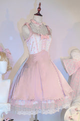 Pink [Polka Waltz] Sleeveless Print Bowknot Stitching Lace Sweet Lolita Jsk Dress - Product - 4
