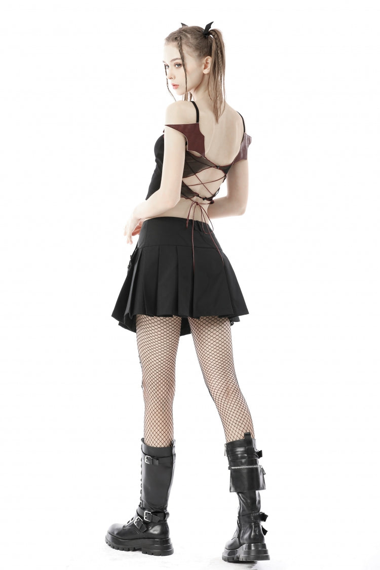 Black Cross Lace-Up Bat Wings Backless Women's Punk Rock Crop Top - Product - 2