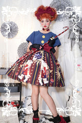 Antique Doll Print Christmas Bowknot Sweet Lolita OP Dress - Blue - 4